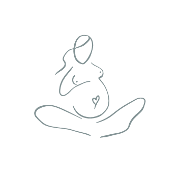 Line art illustration of a pregnant woman sitting cross-legged